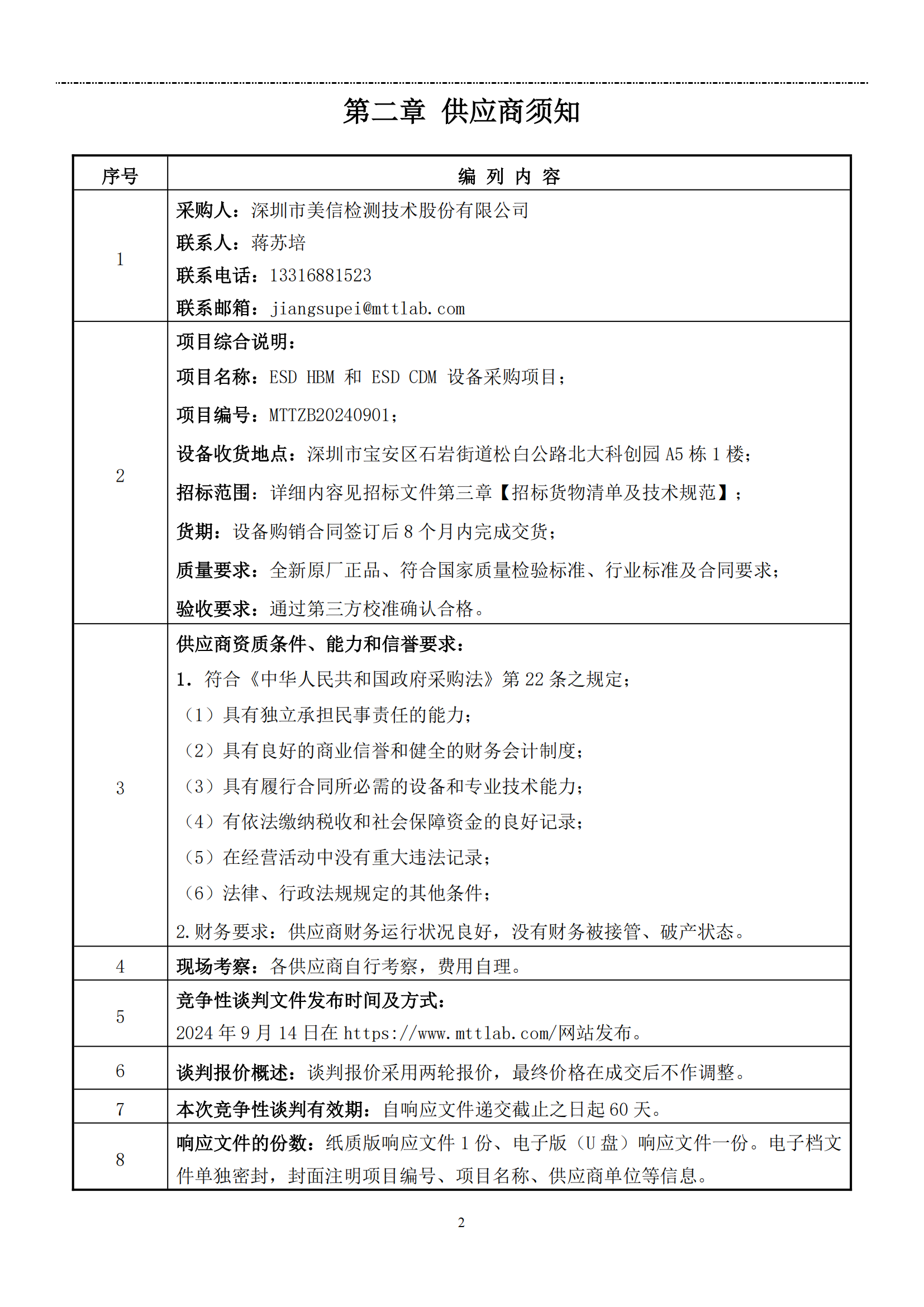 【美信检测招标文件】ESD HBM 和ESD CDM 设备采购项目